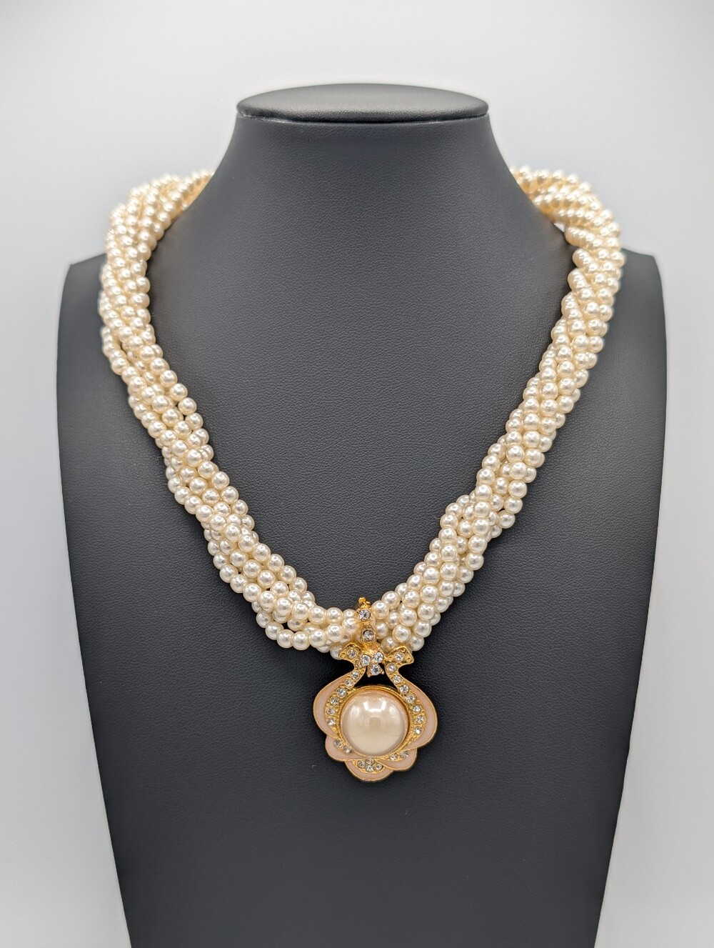 Vintage 80s Multistrand Twisted Faux Pearl Torsade Necklace Princess Diana Style